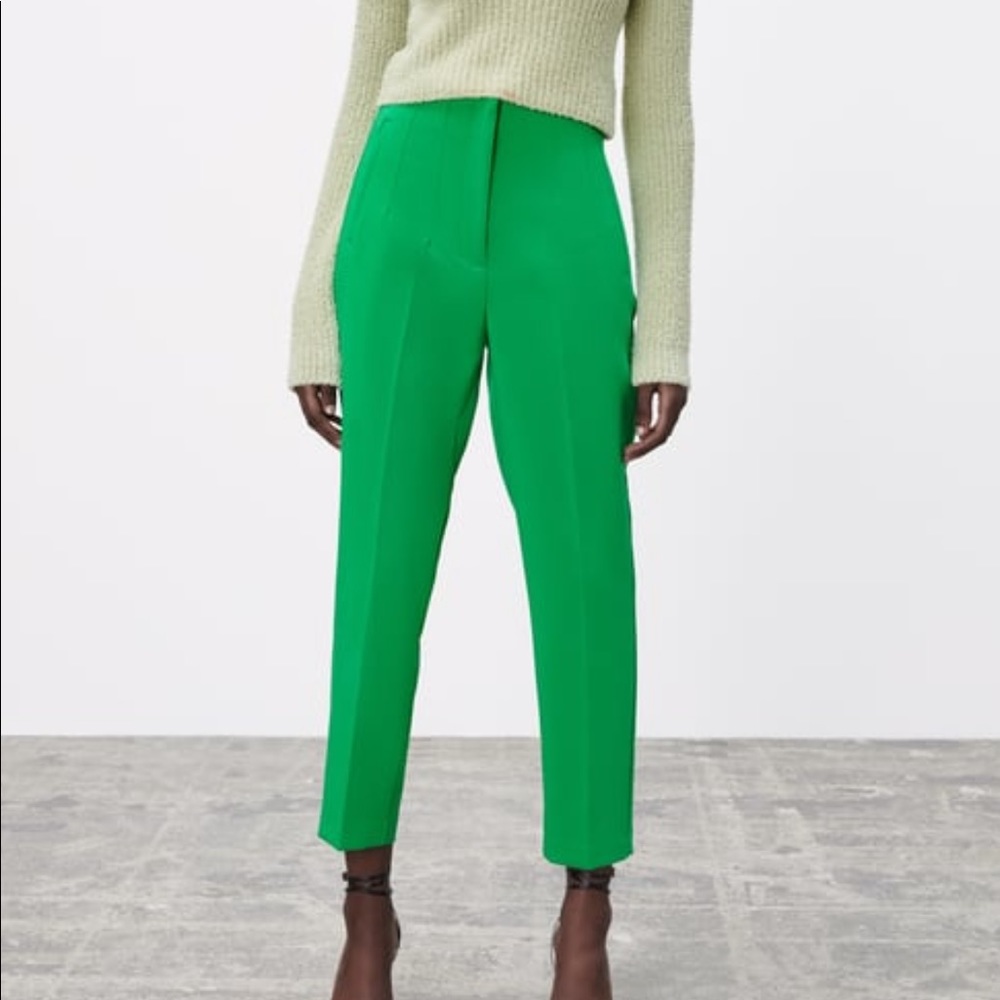 Zara high waist emerald green pant (used)